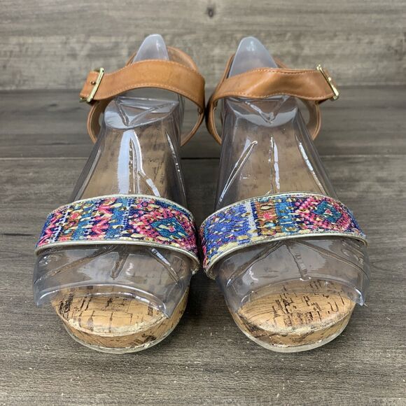 American Eagle Womens Sandals Size 6 Ankle Strap Wedge Heels Open Toe Brown - Picture 4 of 10